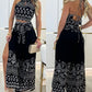 2 Pieces Outfits Tribal Print Keyhole Neck Sleeveless Top and Wide Leg Tied Detail Slit Pants Sets