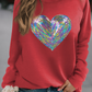 Red Bold Sequin Heart Crewneck Valentines Pullover Sweatshirt