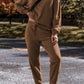 Coffee Solid Color High Low Pullover and Skinny Pants Set