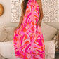 Rose Abstract Printed High Neck Knotted Nape Sleeveless Maxi Dress