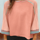 Grapefruit Orange Waffle Knit Wide Bracelet Sleeve Patchwork Raglan Top