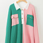 Pink Colorblock Ribbed Collared Oversized Sweatshirt