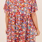 Red Dainty Flower Printed Plus Size Short Sleeve Shift Dress