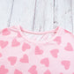 Pink Valentine Heart Shape Print Long Sleeve Top Shorts Lounge Set