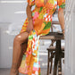 Orange Floral Print Smocked Empire Waist V Neck Maxi Dress