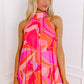 Rose Abstract Printed High Neck Knotted Nape Sleeveless Maxi Dress