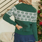 Green Christmas Snowflake Dotted Print Round Neck Sweater