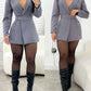 Notched Collar Puff Sleeve 2 in 1 Blazer Romper With Detachable Belt