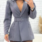 Notched Collar Puff Sleeve 2 in 1 Blazer Romper With Detachable Belt