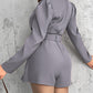 Notched Collar Puff Sleeve 2 in 1 Blazer Romper With Detachable Belt