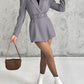 Notched Collar Puff Sleeve 2 in 1 Blazer Romper With Detachable Belt