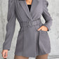 Notched Collar Puff Sleeve 2 in 1 Blazer Romper With Detachable Belt