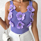 Floral Pattern Beaded Knit Tank Top