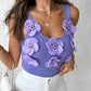 Floral Pattern Beaded Knit Tank Top