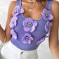 Floral Pattern Beaded Knit Tank Top