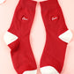 Racing Red Love Embroidered Ribbed Color Block Crew Socks