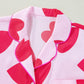 Pink Classic Heart Valentines Short Sleeve Pants Pajamas Set