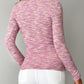 Waffle Knit Multicolor Round Neck Long Sleeve Half Zipper Design Top