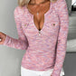 Waffle Knit Multicolor Round Neck Long Sleeve Half Zipper Design Top