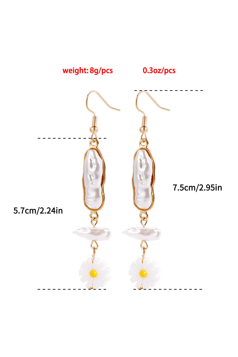 White Faux Baroque Pearl Daisy Plated Dangle Earrings