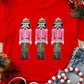 Red Sequined Christmas Nutcracker Pattern Crew Neck Graphic Tee