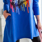 Rainbow Lip Print Crewneck Top Long Sleeve Loose Fit Tee with Pockets