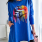 Rainbow Lip Print Crewneck Top Long Sleeve Loose Fit Tee with Pockets