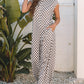 Khaki Checkered Print Buttoned Crew Neck Wide Leg Jumpsuit