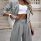 Striped Blazer Coat & Straight Leg Pants Set