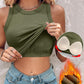 2 Piece Built in Bra Crewneck Tank Top Terry Towelling Lined Sleeveless Slim Fit Layering Shirt Tops