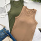 2 Piece Built in Bra Crewneck Tank Top Terry Towelling Lined Sleeveless Slim Fit Layering Shirt Tops