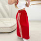 2 Piece Crewneck Sleeveless Contrast Binding Tank Top Striped Slit Skirt with Pockets Tracksuit Set