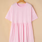 Light Pink Solid Color Pocketed Raw Edge Babydoll Dress