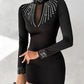 Rhinestone Decor Long Sleeve Bodycon Dress