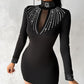 Rhinestone Decor Long Sleeve Bodycon Dress