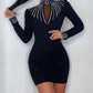 Rhinestone Decor Long Sleeve Bodycon Dress