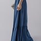 Sail Blue Solid Color Lace up High Waist Tiered Maxi Skirt