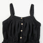 Black Knotted Straps Button Textured Drawstring Jumpsuit