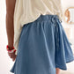 Dusk Blue Drawstring Elastic Waist Wide Leg Denim Shorts