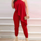 One Shoulder Asymmetrical Ruffles Jumpsuit