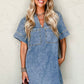 Beau Blue Short Sleeve Collared Patched Pocket Denim Mini Dress