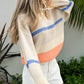 Beige Colorblock Striped Drop Shoulder Cozy Sweater