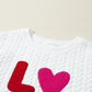 White LOVE Chenille Embroidered Cable Knit Pullover Sweatshirt