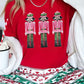 Red Sequined Christmas Nutcracker Pattern Crew Neck Graphic Tee