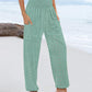 Hollow out Shirred High Waist Cinched Hem Long Pants Vacation Pants with Pocket