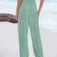 Hollow out Shirred High Waist Cinched Hem Long Pants Vacation Pants with Pocket