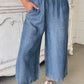 Real Teal Plus Size Drawstring High Waist Wide Leg Casual Jeans