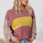 Fiery Red Colorblock Striped Bishop Sleeve Top