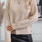 Parchment Solid Color Cable Knit High Neck Drop Shoulder Sweater