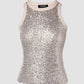 Allover Sequin O neck Sleeveless Tank Tops Slim Fitted Shirt